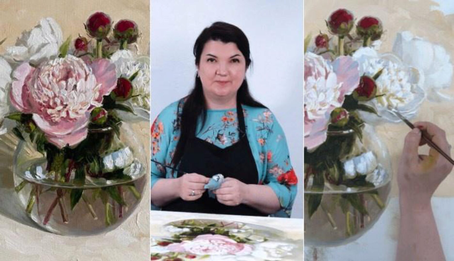 [lectoroom] Разноцветные пионы в круглой вазе маслом (Мария Павлова)