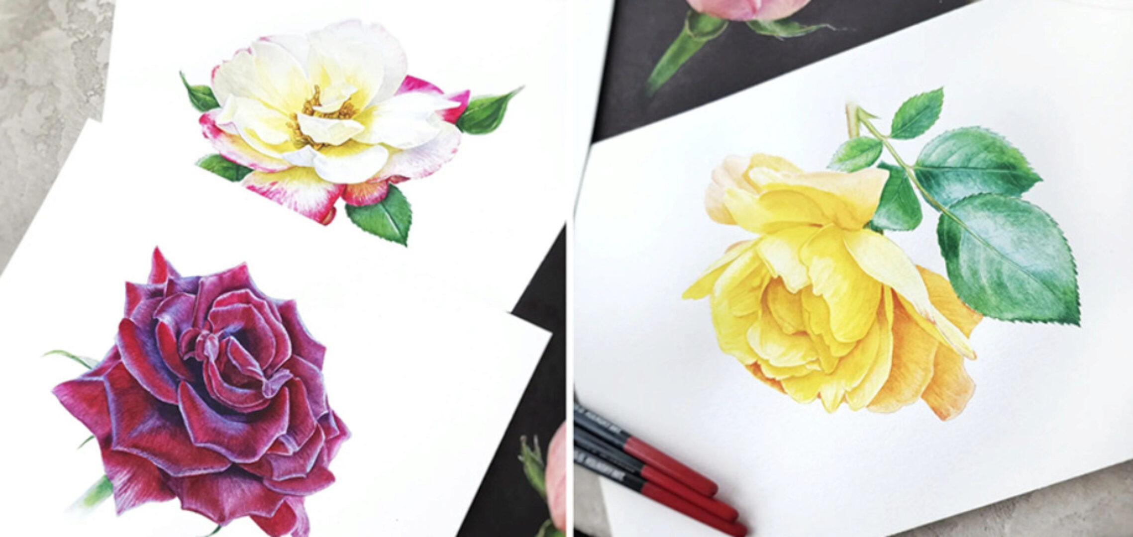 Пять роз. Акварельный онлайн курс. Тариф Без проверки (Нина Петровская)