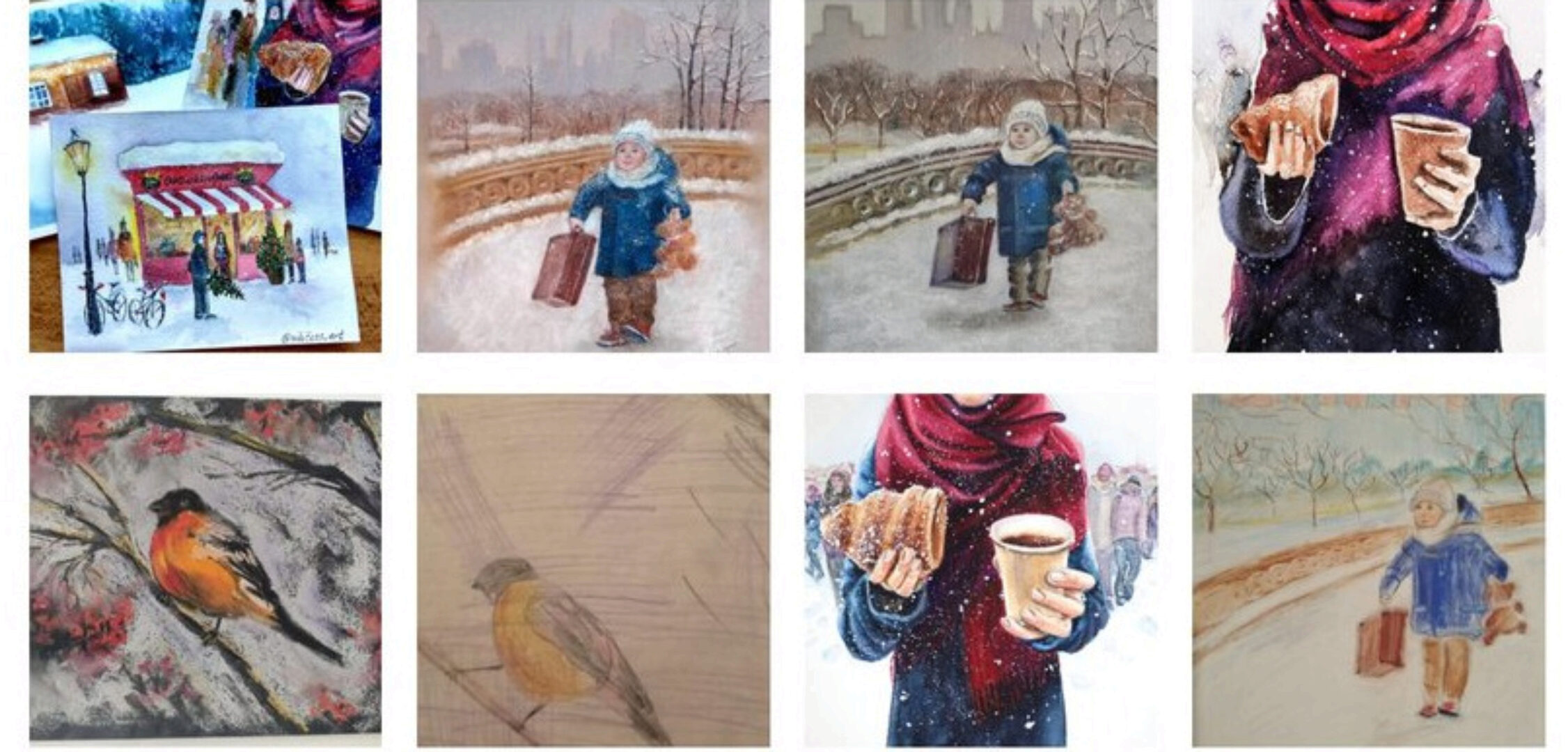 [Kalacheva School] Новогодний онлайн-курс «Снежные чувства». Пастель и Акварель (Вероника Калачева)