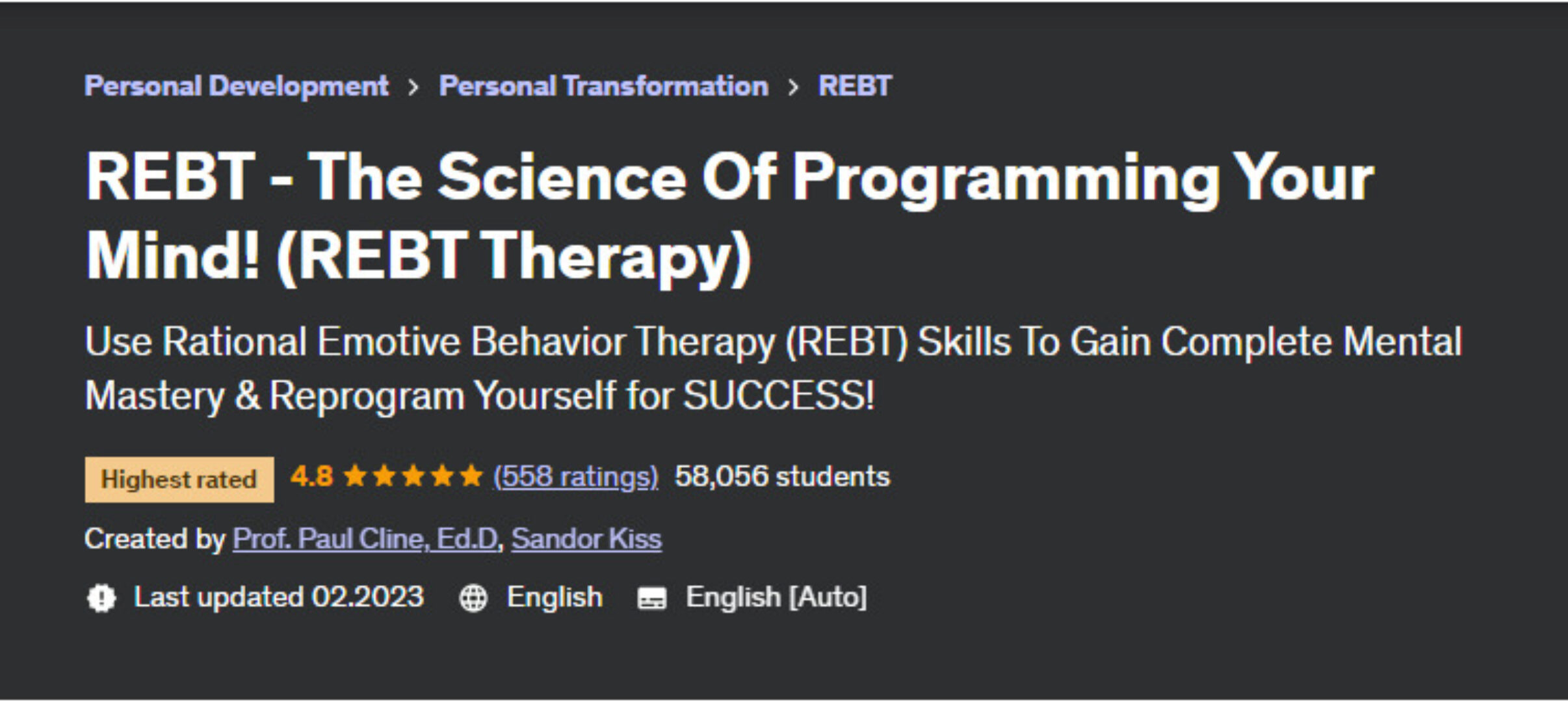 [Udemy] РЭПТ – наука программирования вашего разума! РЭПТ-терапия (Paul Cline, Sandor Kiss)