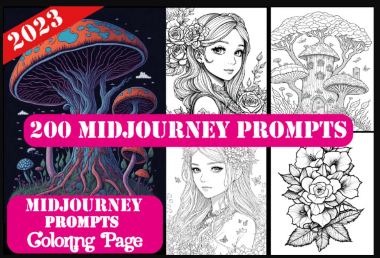 [Creativefabrica] 200 Midjourney Prompts for Coloring Page