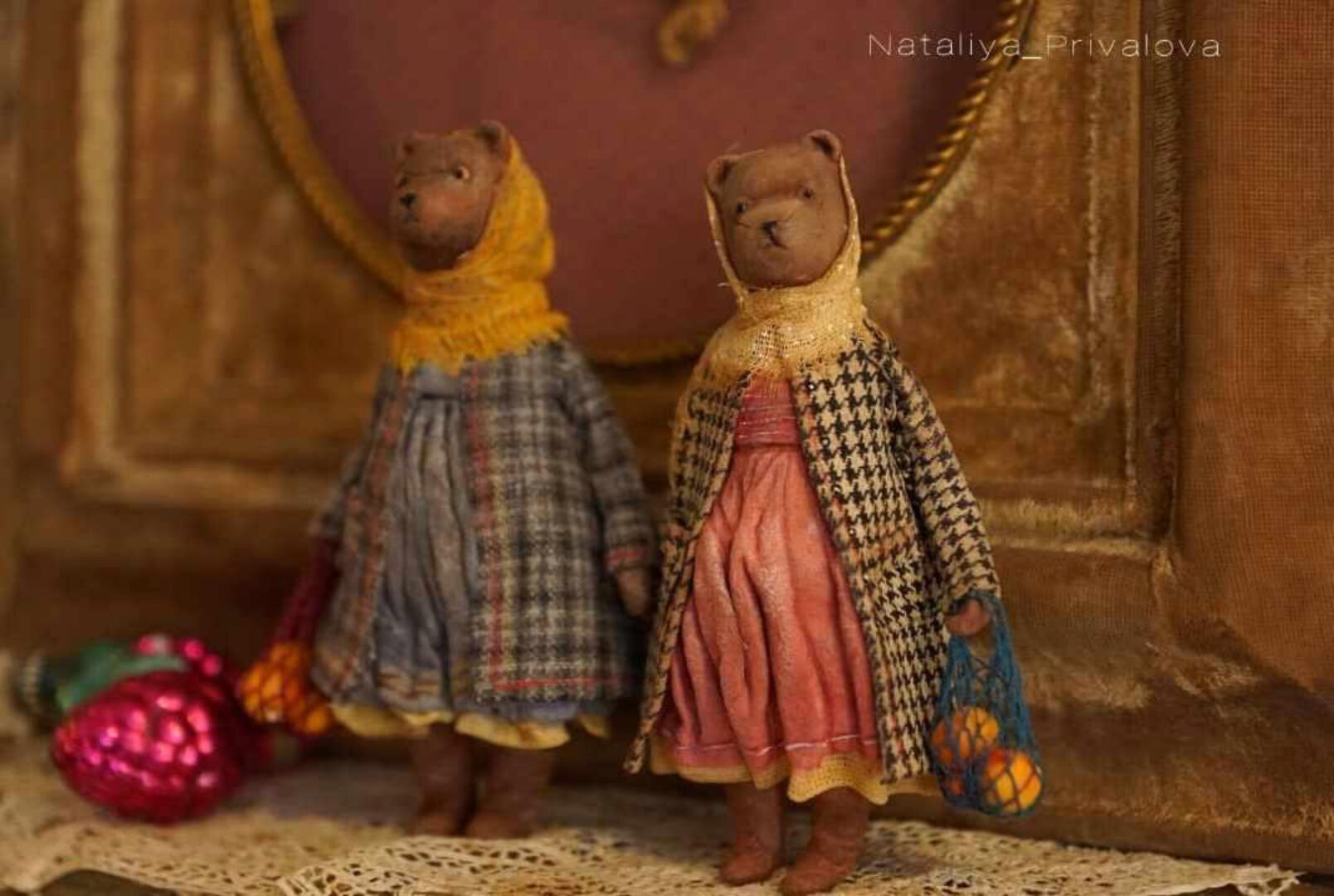 Ватная елочная игрушка Коза, мишка, кошка (Наталья Привалова)