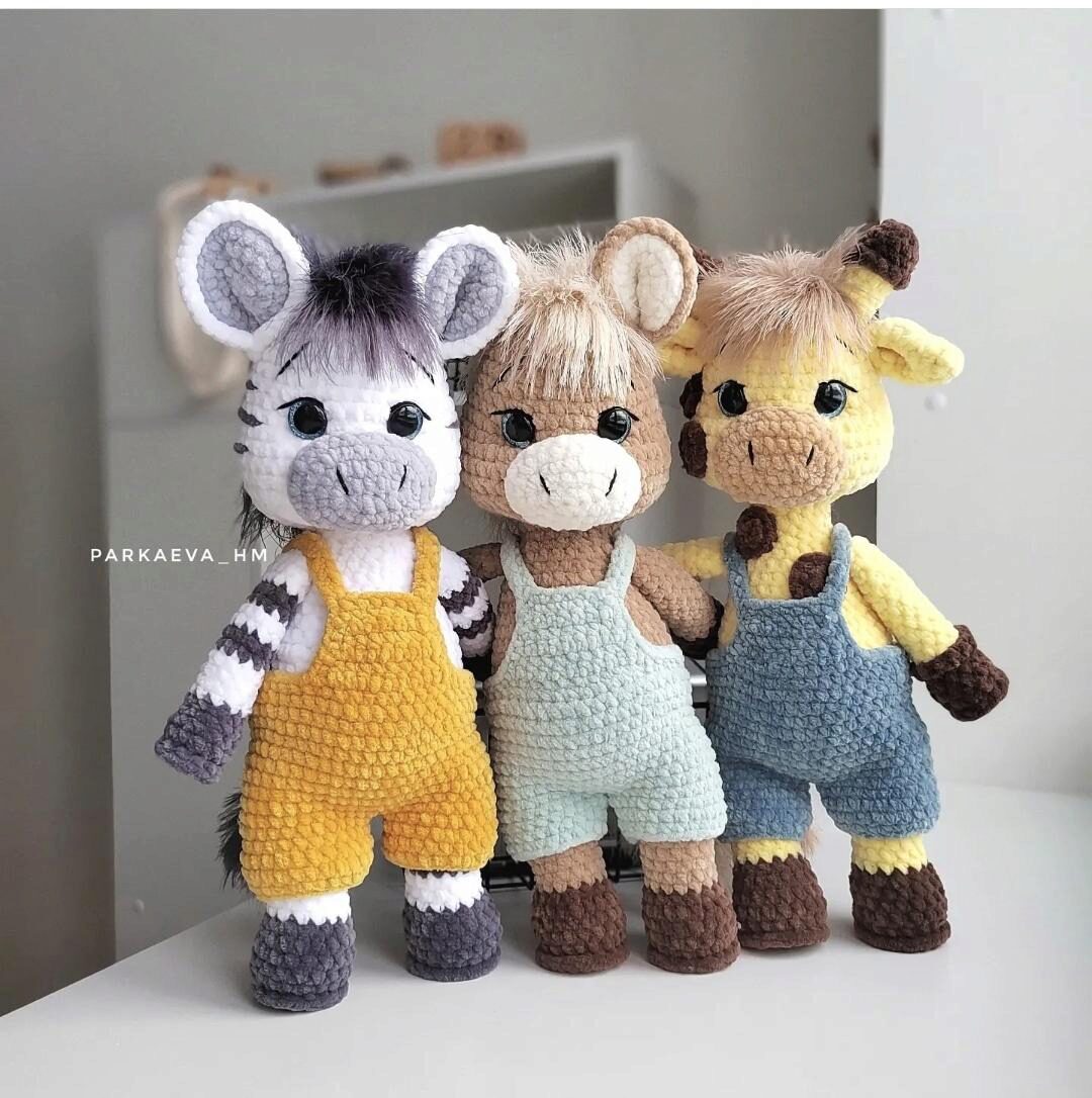 [parkaeva_hm] Трио малышей. Зебра, Лошадка, Жираф (Анастасия Паркаева)