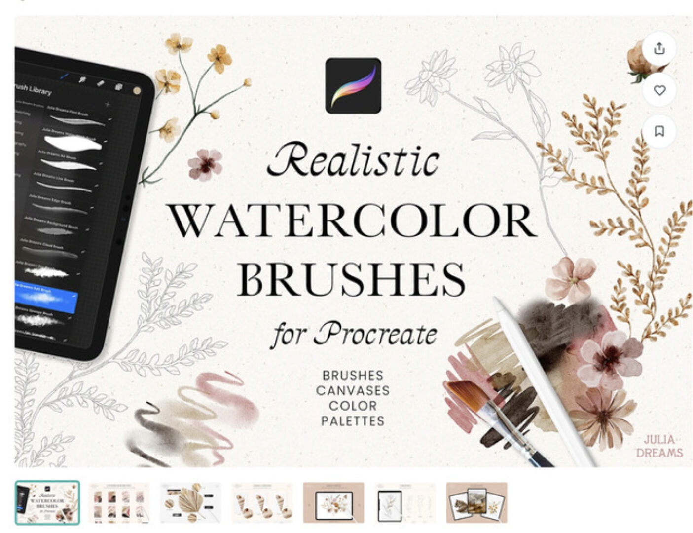 [CreativeMarket] Real Watercolor Procreate Brushes (Julia Dreams)