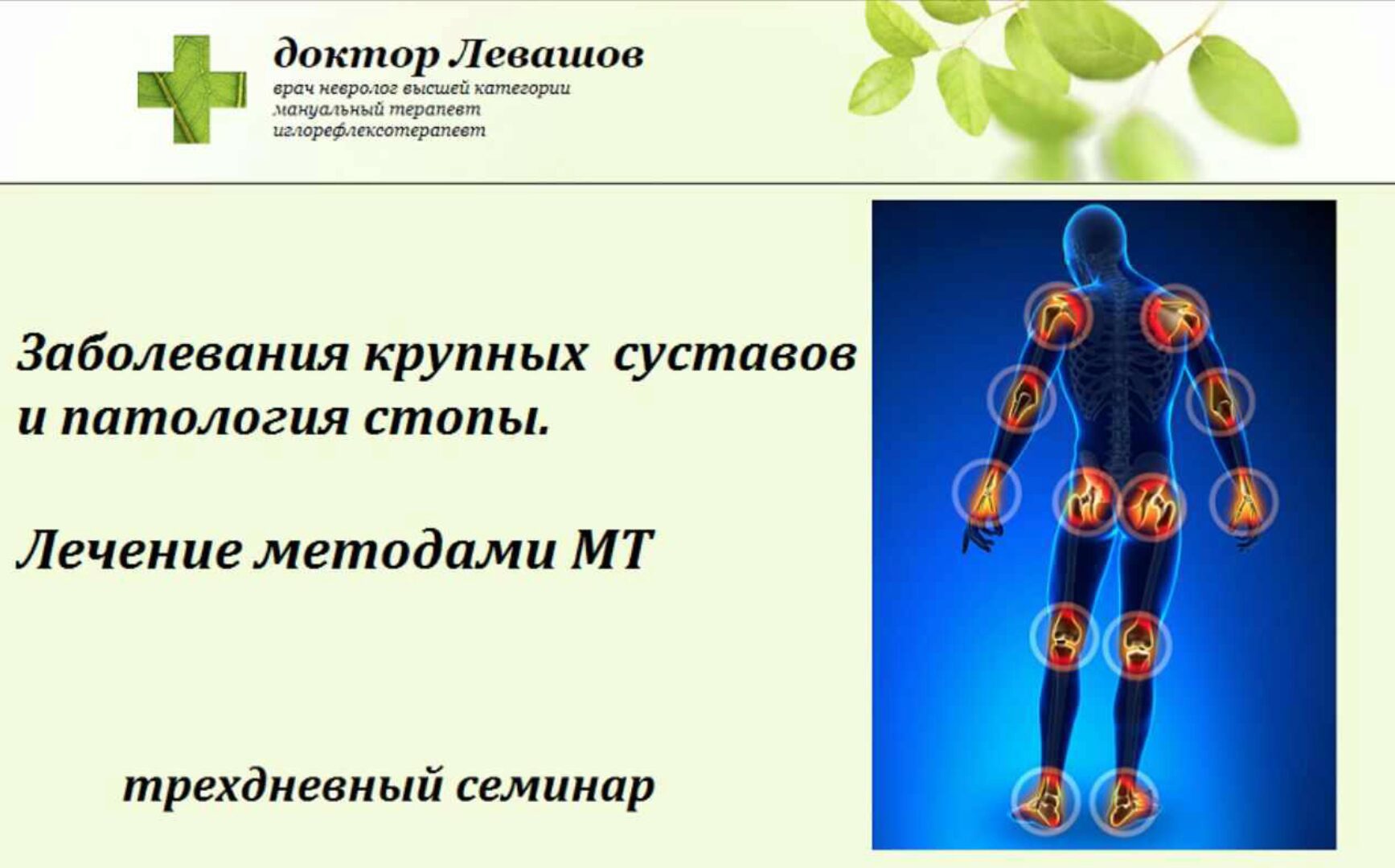 Заболевания крупных суставов и патология стопы. Лечение методами МТ (Игорь Левашов)