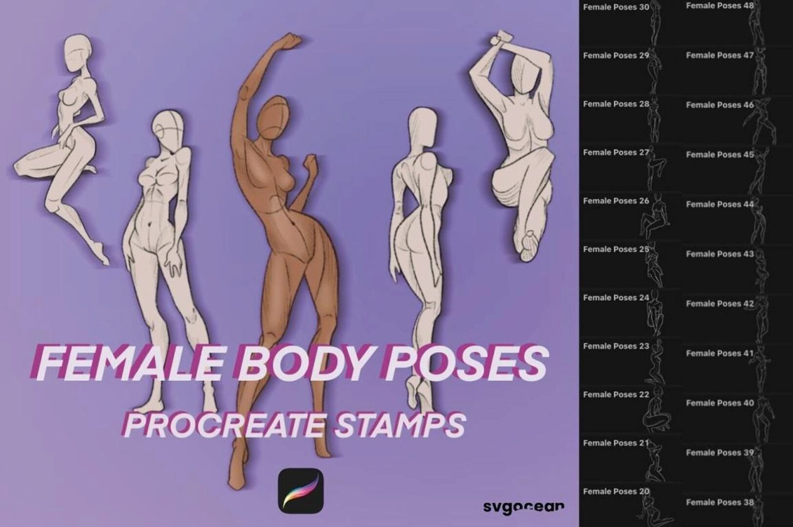 Кисти для создания женской позы / Female Pose Procreate Brushes (svgocean)