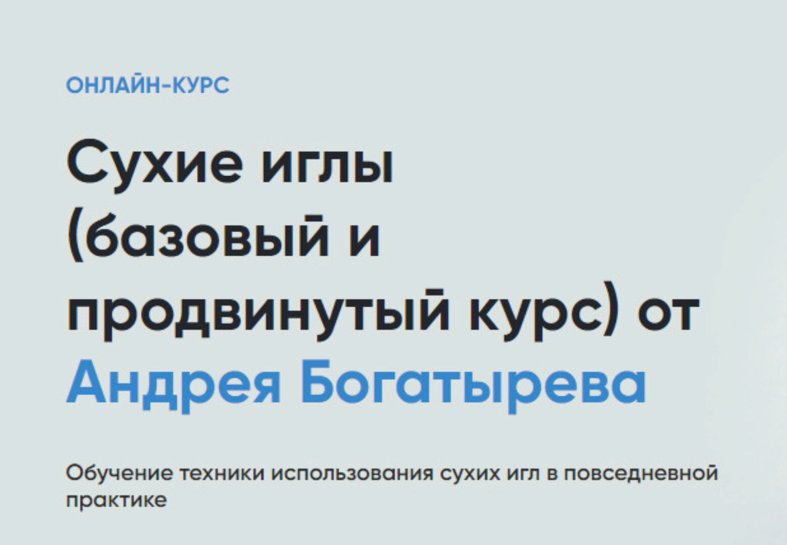 Сухие иглы базовый и продвинутый курс 2023 (Андрей Богатырев)