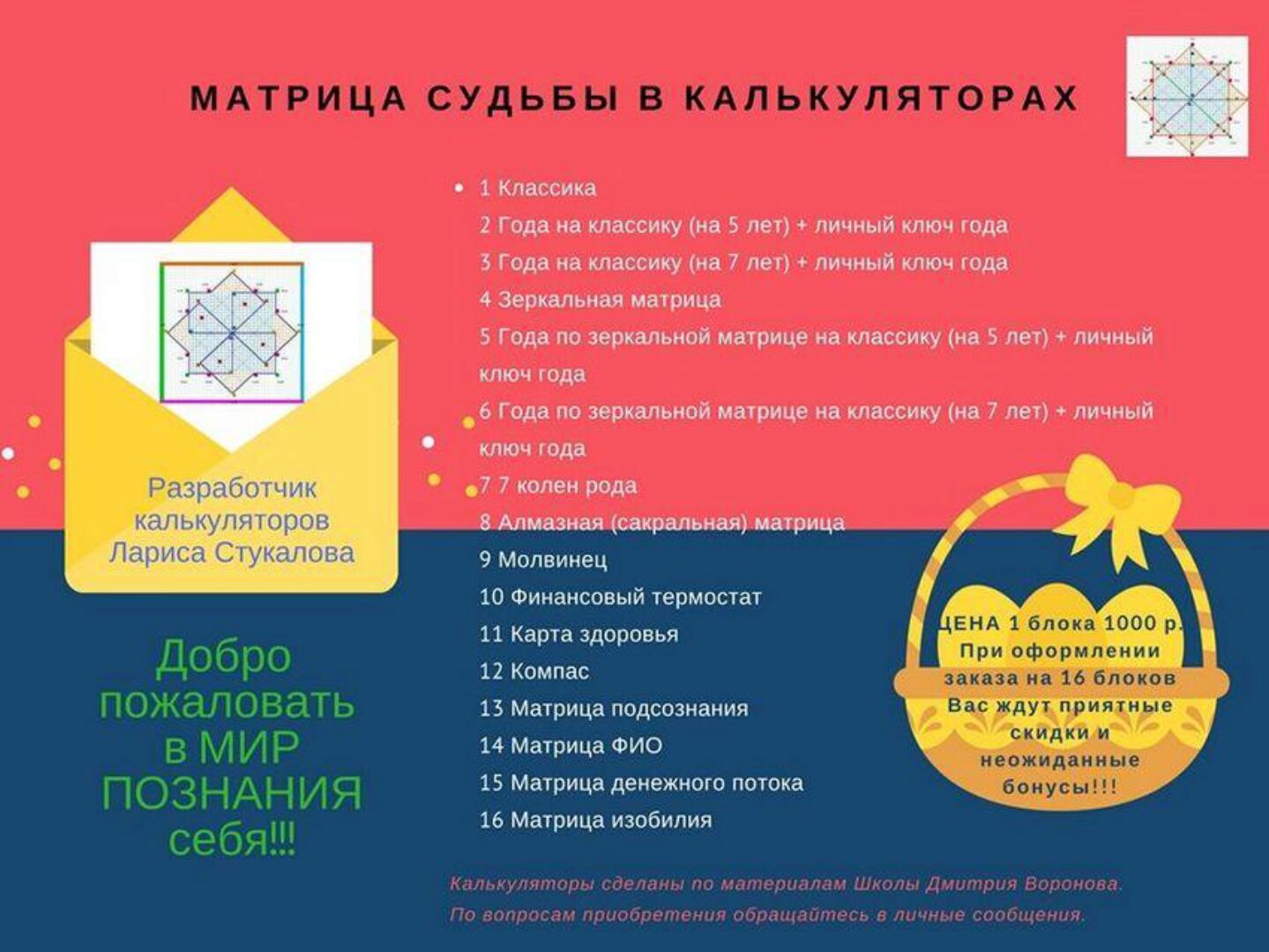 Калькулятор Матрица судьбы (Лариса Стукалова)