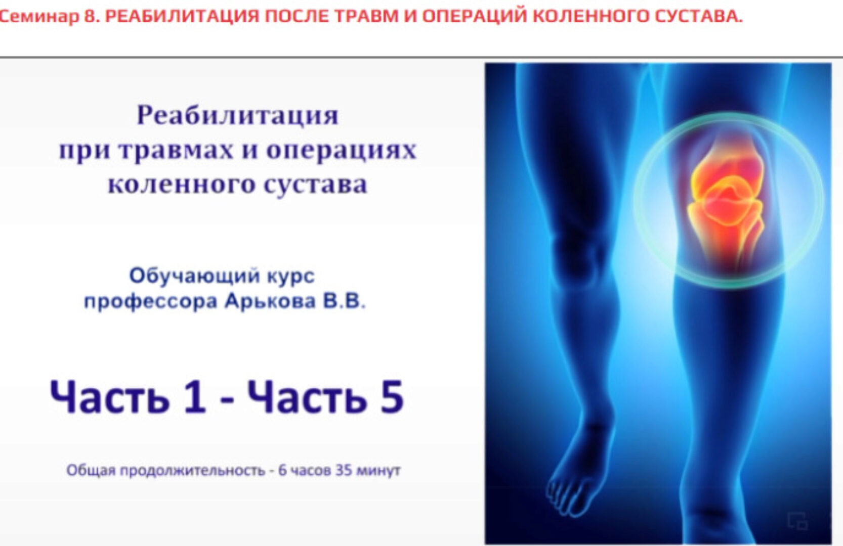 Реабилитация после травм и операций коленного сустава (Владимир Арьков)