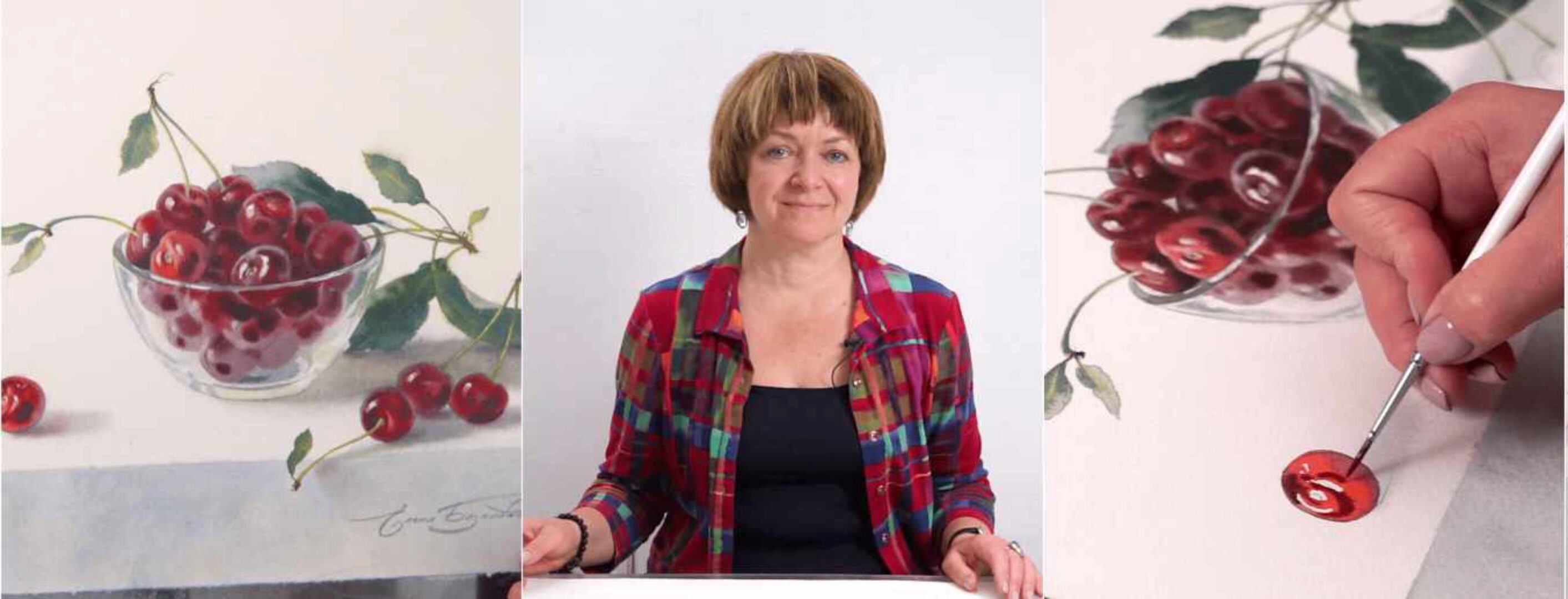 [lectoroom] Вишня в стеклянной вазочке акварелью (Елена Базанова)