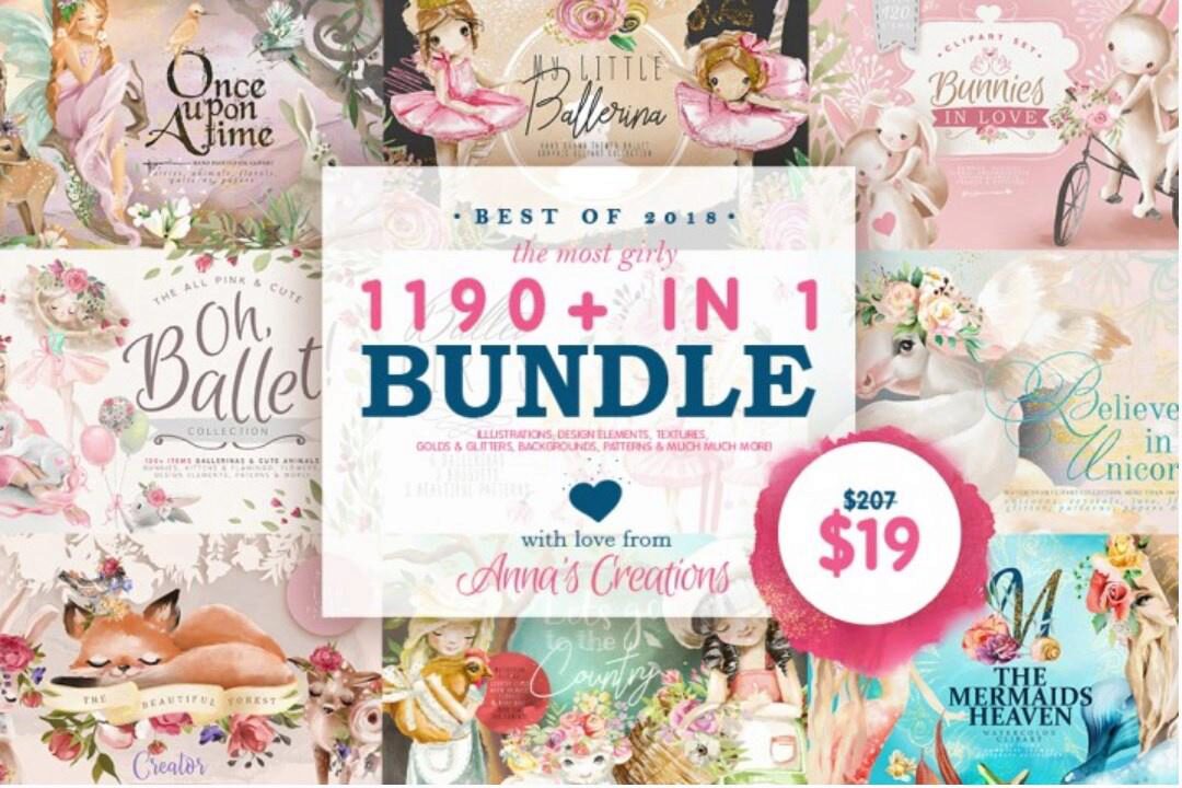 [PNG,JPG] Набор Милой Графики из 1190 Элементов | The Most Girly 1190 IN 1 bundle