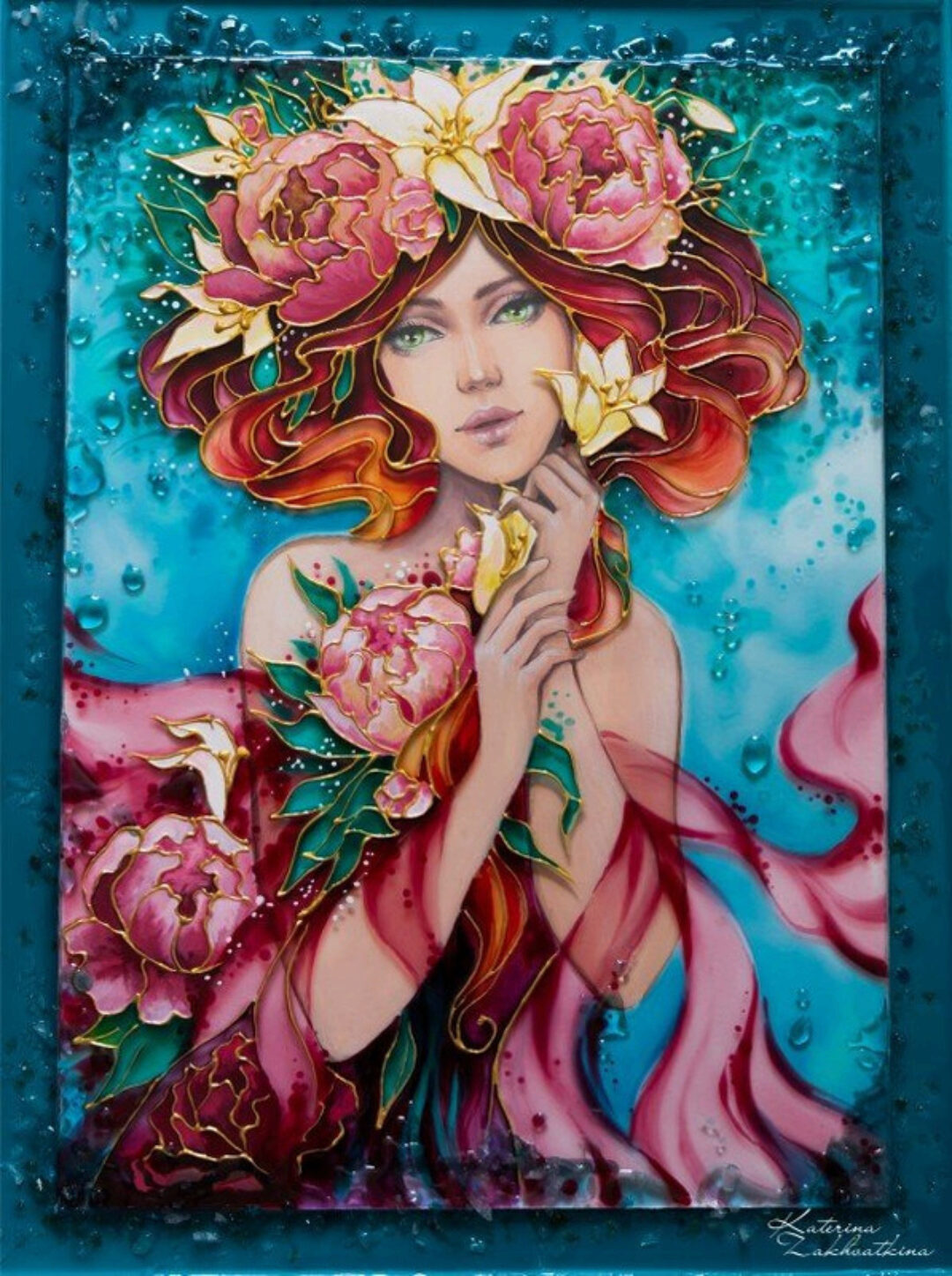 Откровение весны. Витражная роспись+живопись. Техника Resinart (Екатерина Захваткина)