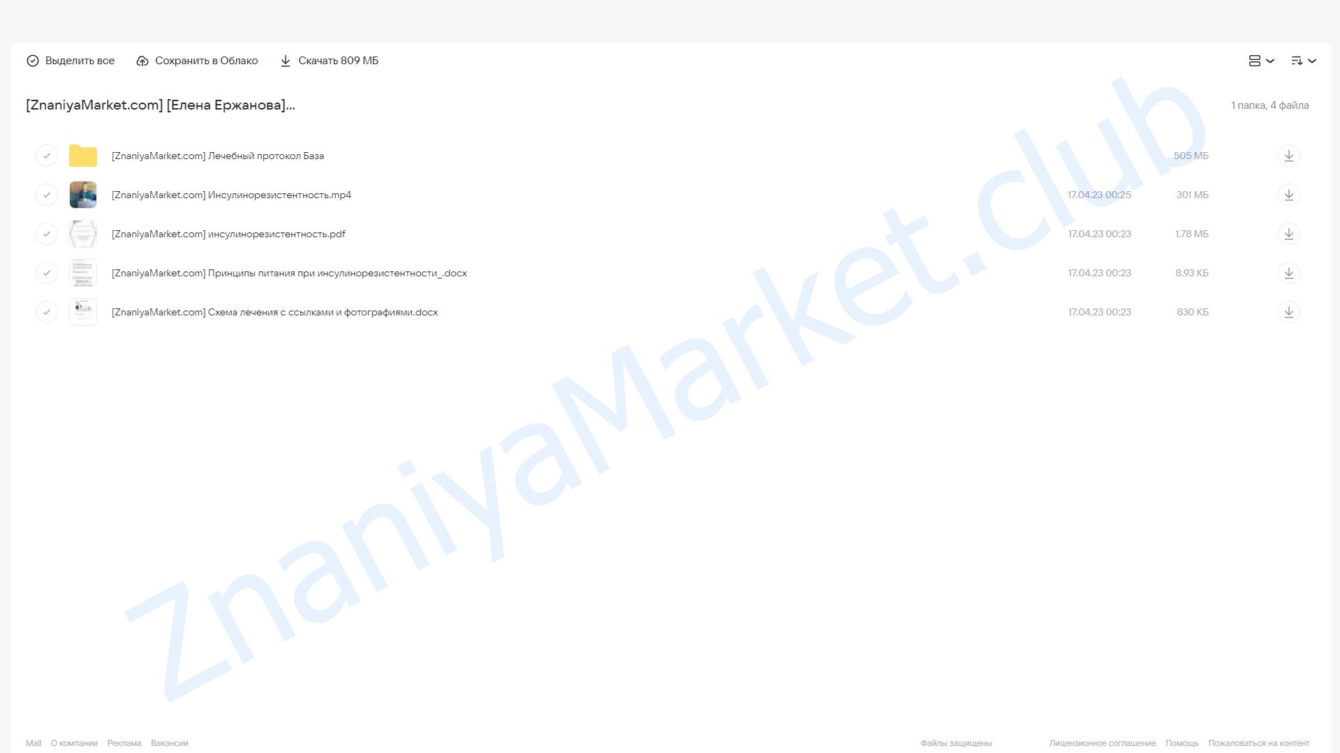 Лечебный протокол Инсулинорезистентность. Тариф Без обратной связи (Елена Ержанова) облако mail, фото 2 из 2.