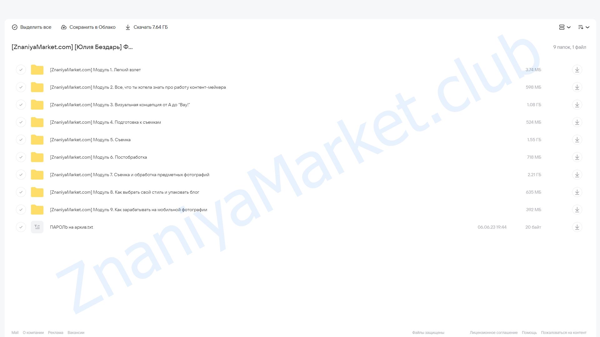 Фабрика визуального контента. Тариф С Куратором (Юлия Бездарь) облако mail, фото 2 из 2.