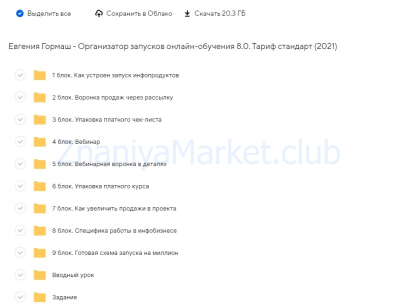 Организатор запусков онлайн-обучения 8.0. Тариф стандарт (Евгения Гормаш) скрин на облаке, фото 2 из 2.
