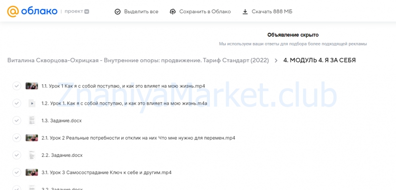 Внутренние опоры: продвижение. Тариф Стандарт (Виталина Скворцова-Охрицкая) скрин на облаке, фото 2 из 2.