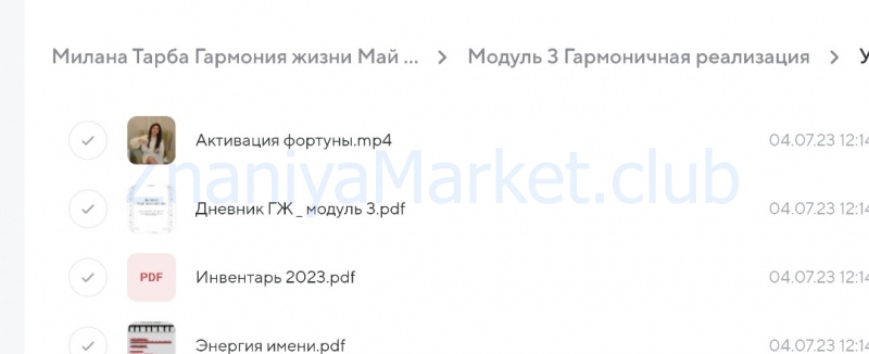 Гармония жизни. Новая эра. Тариф Результат. Поток Май - Июнь 2023 (Милана Тарба) скрин на облаке, фото 2 из 2.